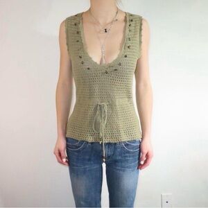 Vintage Express Olive Green Knit Sleeveless Top